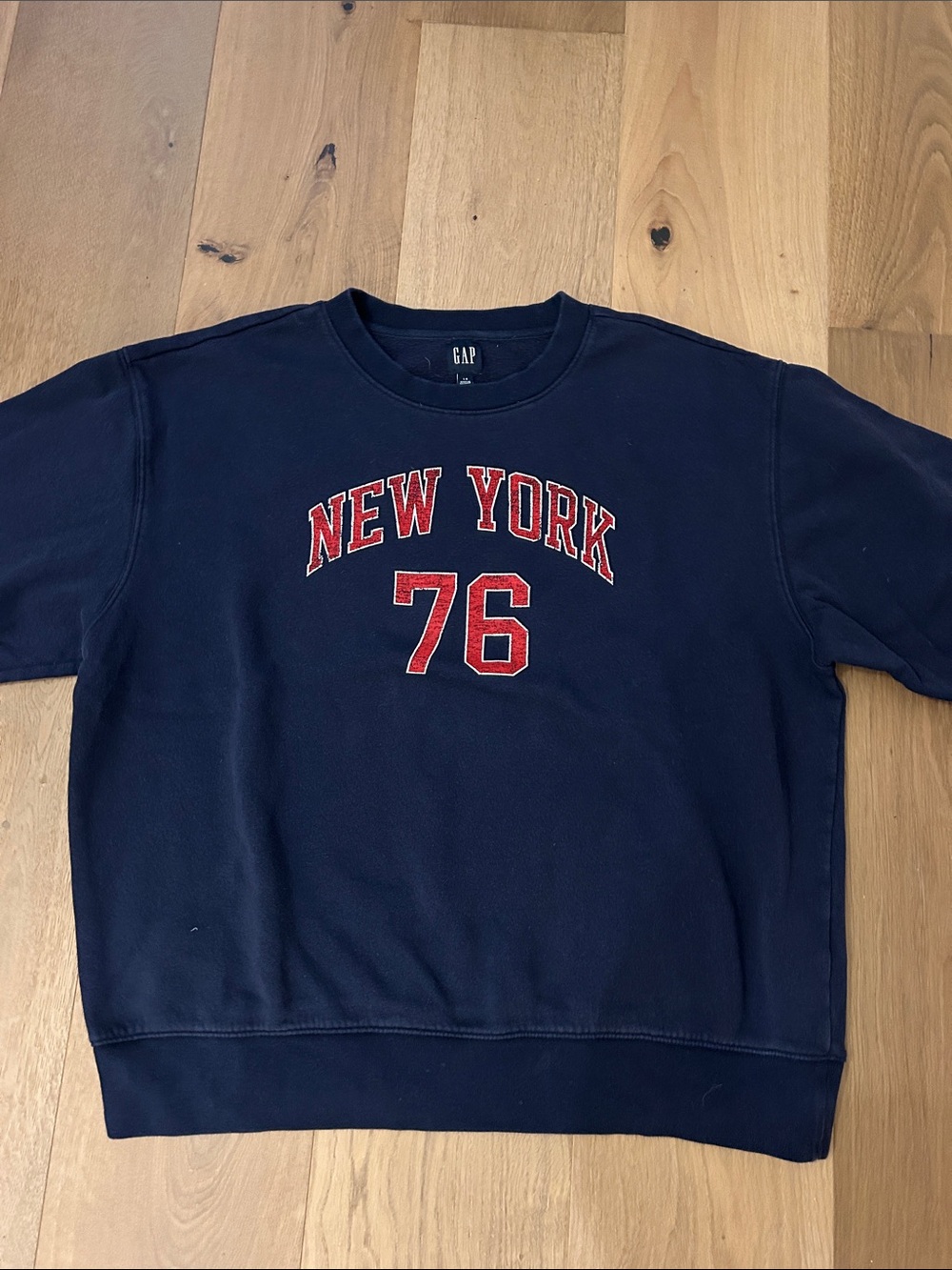GAP Navy Crewneck with Red "New York 76" Applique